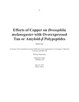 Effects of Copper on Drosophila melanogaster with Overexpressed Tau or Amyloid-β Polypeptides