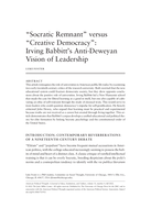 “Socratic Remnant” versus “Creative Democracy”:Irving Babbitt’s Anti-Deweyan Vision of Leadership