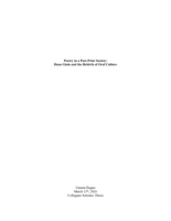 Poetry in a Post-Print Society: Dana Gioia and the Rebirth of Oral Culture