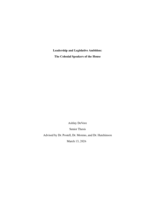 Leadership and Legislative Ambition: The Colonial Speakers of the House